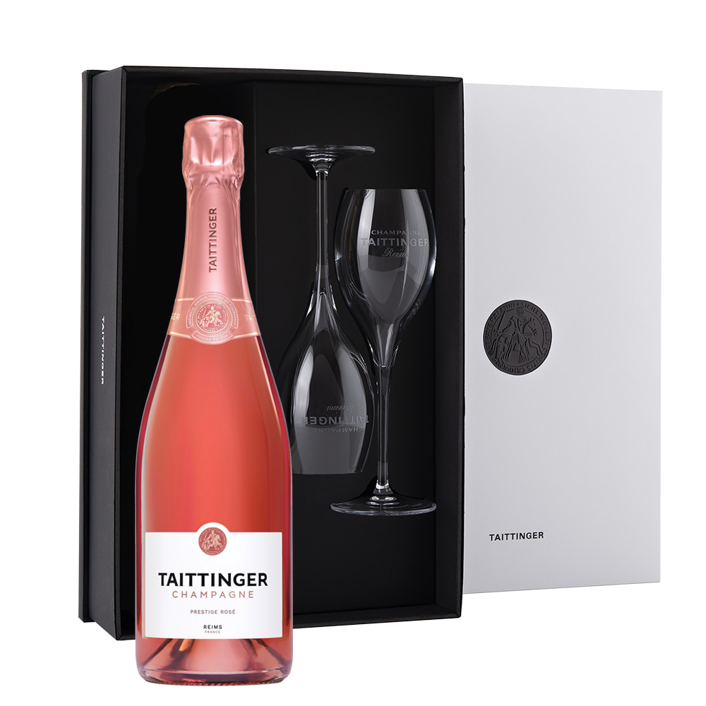 Taittinger Prestige Rose Champagne And 2 Flute Gift Set 75cl